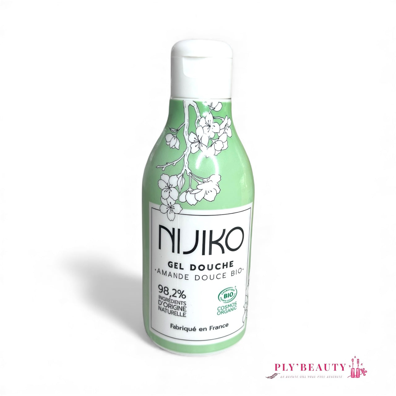 Gel douche Nijiko amande douce bio 200 ml – 98,2% ingrédients naturels – fond blanc