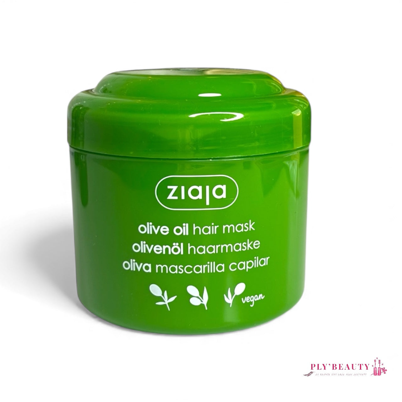 Masque capillaire Ziaja Olive Oil vert, format 200 ml, présenté sur fond blanc – photo Ply’Bea