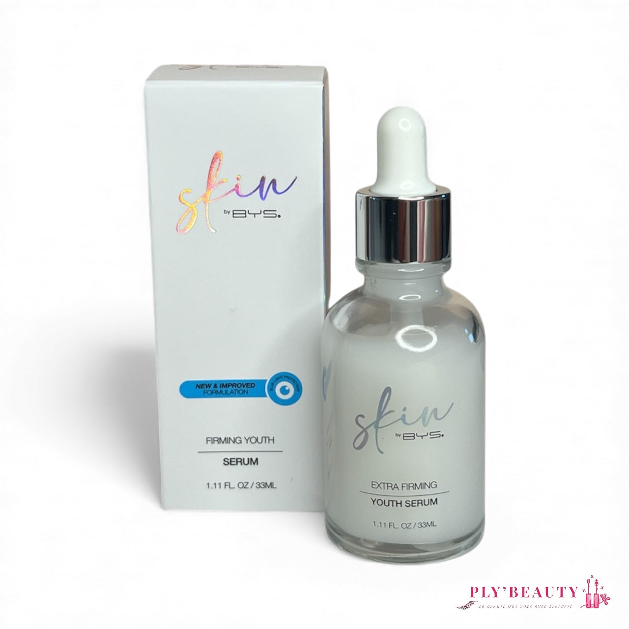 •	Extra Firming Youth Serum Skin by BYS – 33 ml – flacon pipette avec boîte – Ply’Beauty
	•	Sérum raffermissant Skin by BYS photographié verticalement