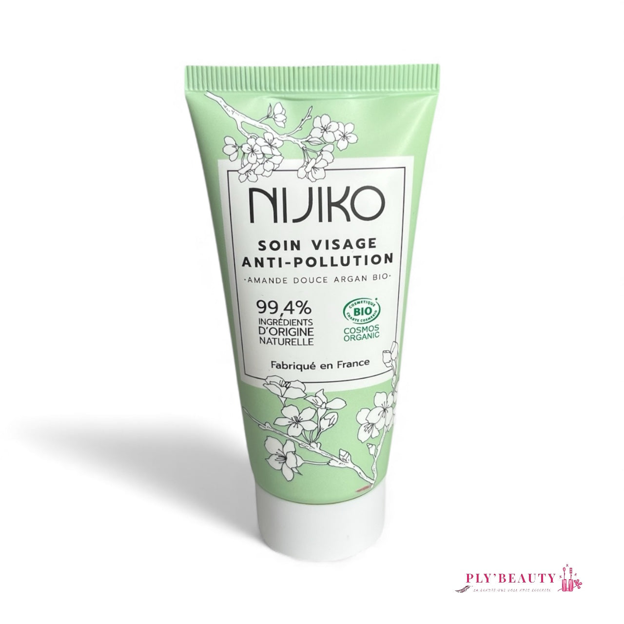 Crème visage Nijiko anti-pollution 50 ml – amande douce et argan bio – fond blanc